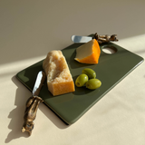 Vintage Olive Ceramic Mini Charcuterie Board & Bastet Cheese Knives